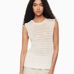 Wilfred/ Aritzia White Open Knit Crochet Trim Tank Top